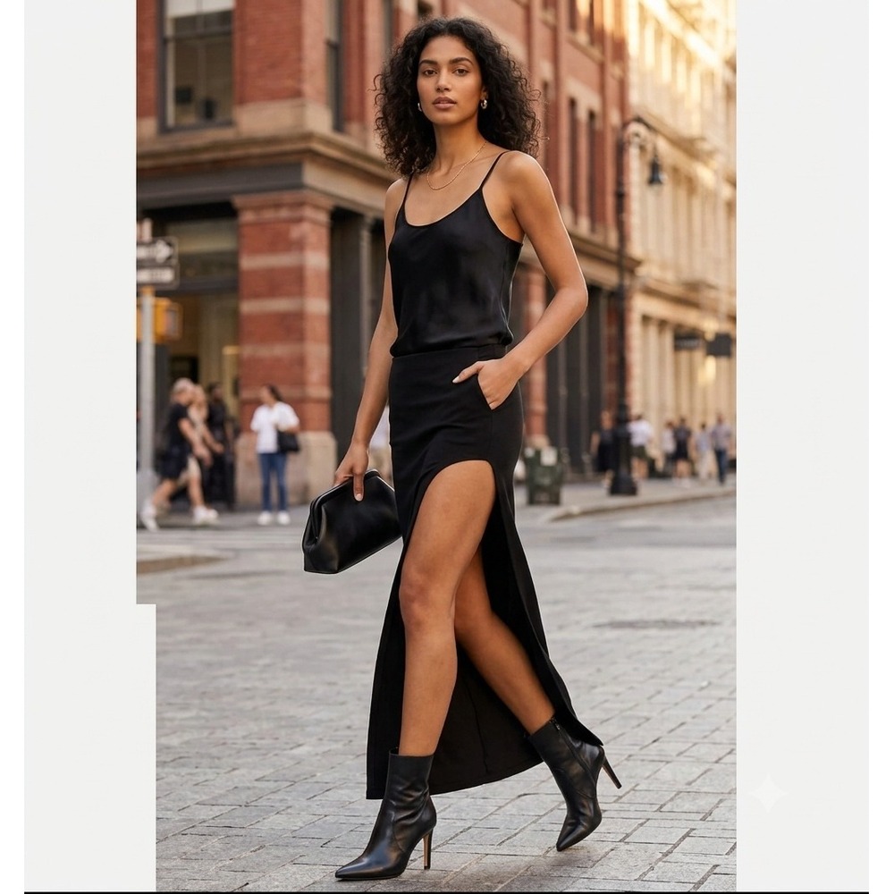 NWT‎ Zara Maxi Skort High Slit Long Skirt Shorts Hybrid Black Small